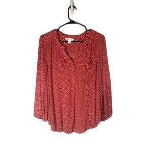 Market & Spruce Red White Polka Dot Long Sleeve Button Down Shirt Women Sz L